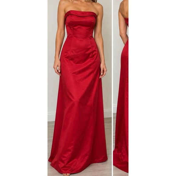 David's Bridal Dresses & Skirts - David's Bridal B1026 Red Satin Strapless Long Formal Gown Dress Size 6